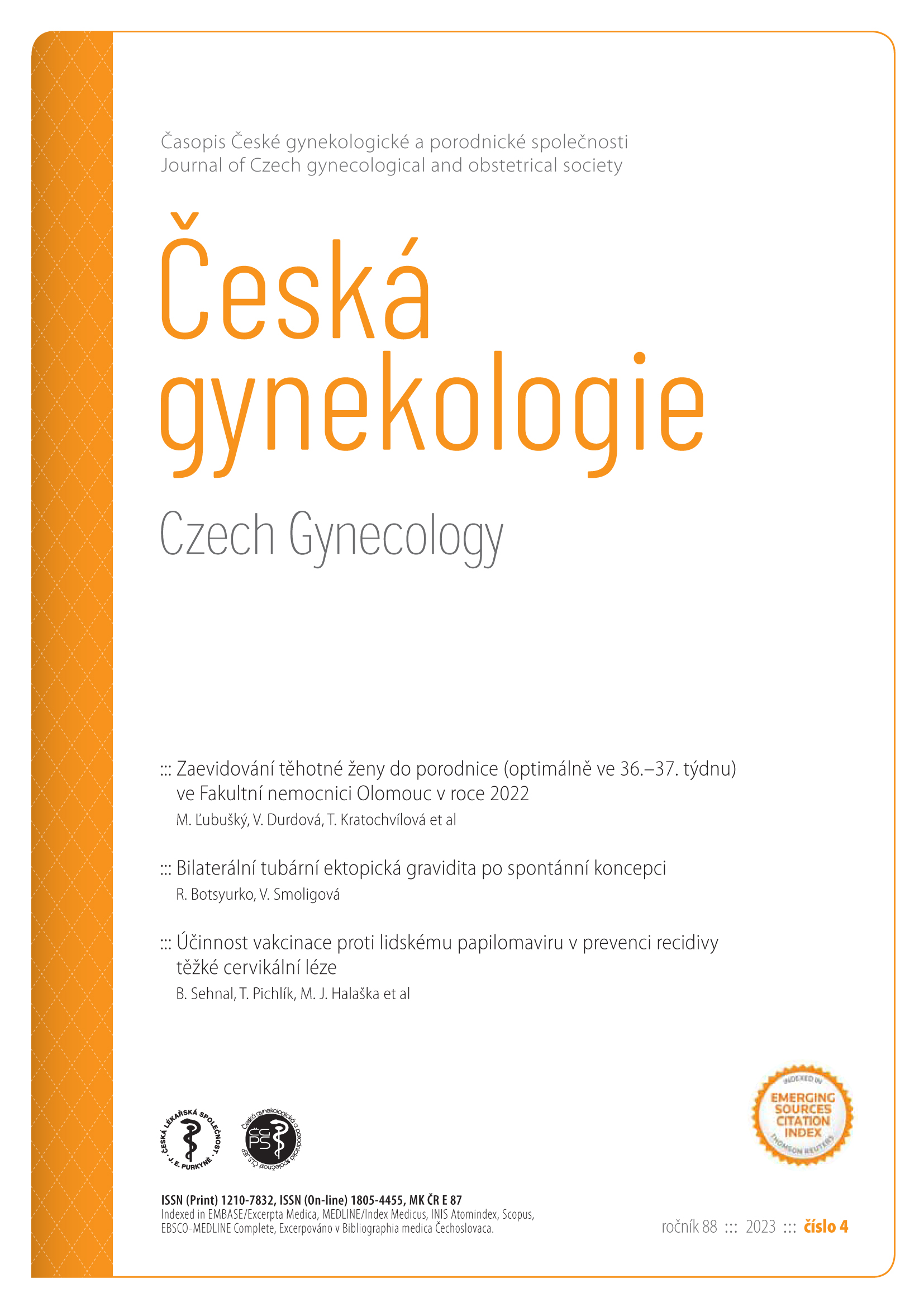 					View Vol. 88 No. 4 (2023): Česká gynekologie
				